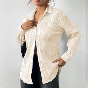 Cream and white wavy textured button down shirt